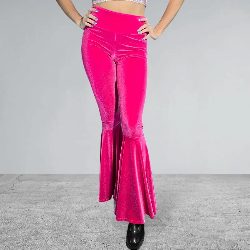 Bell Bottoms Flares - Neon Hot Pink Velvet - Choose Your Rise