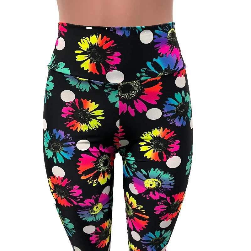 High Waist Bell Bottoms - Polka Dot Electric Daisy Neon