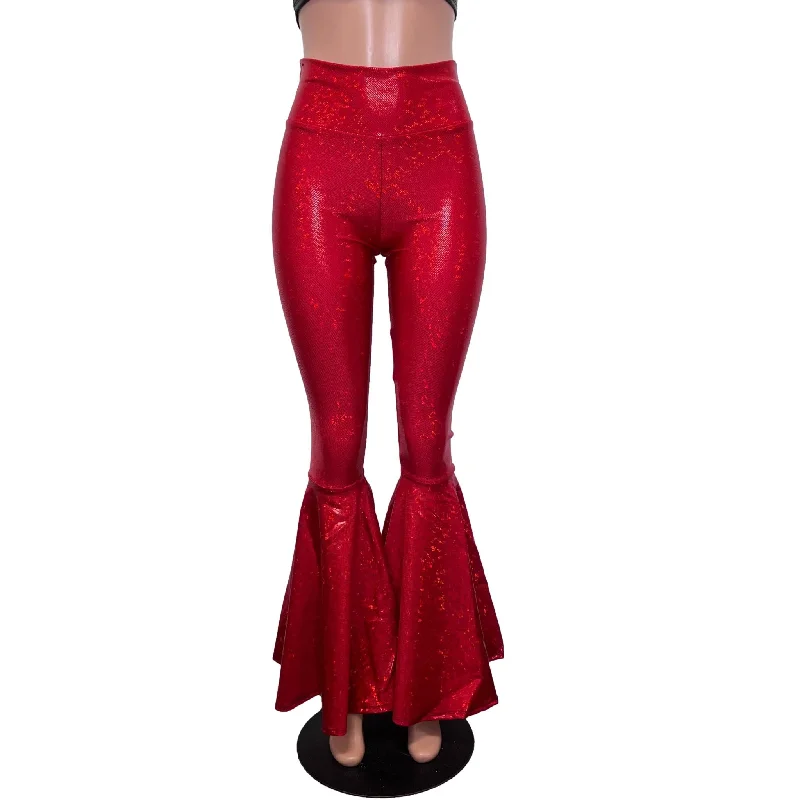 High Waist Bell Bottoms - Ruby Red Shattered Glass