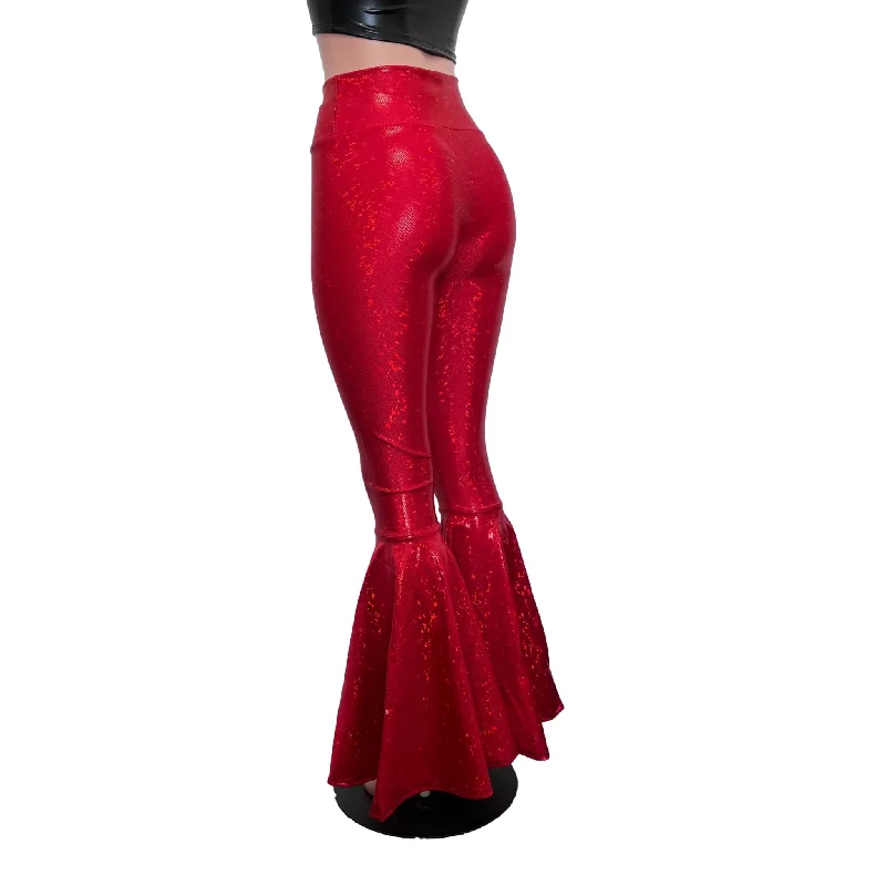 High Waist Bell Bottoms - Ruby Red Shattered Glass