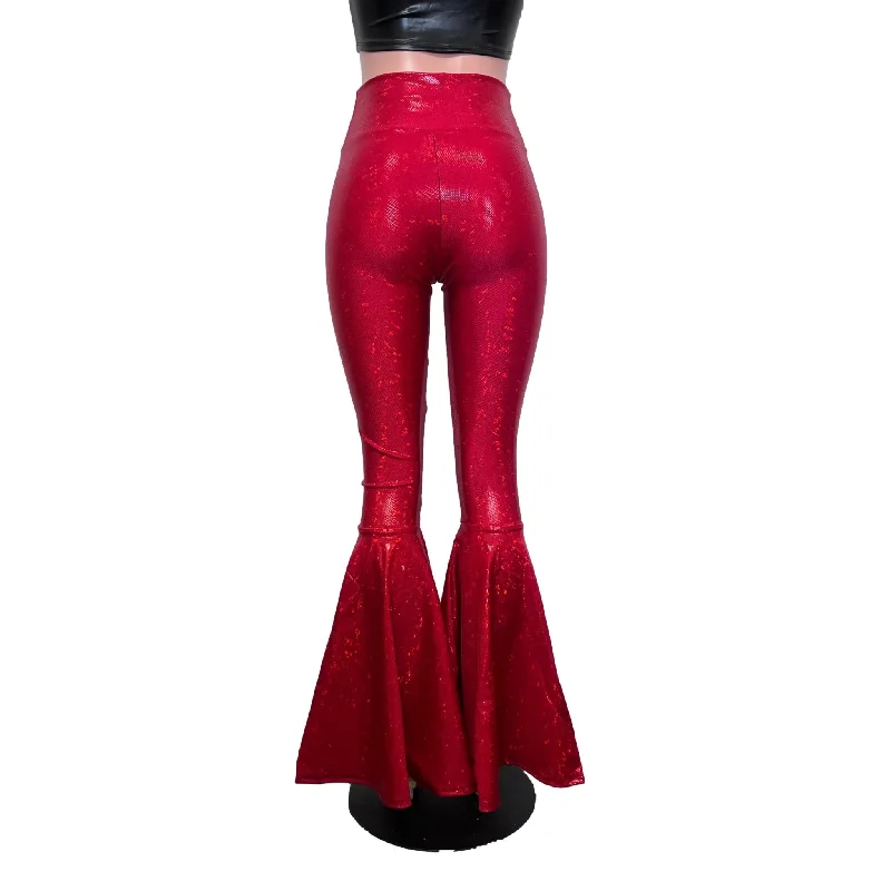 High Waist Bell Bottoms - Ruby Red Shattered Glass