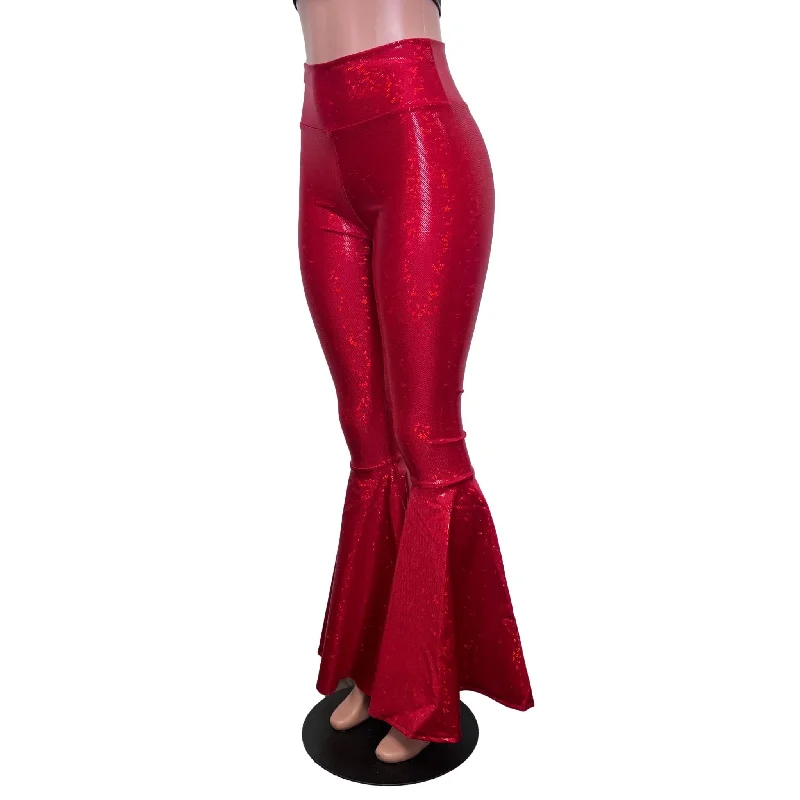 High Waist Bell Bottoms - Ruby Red Shattered Glass