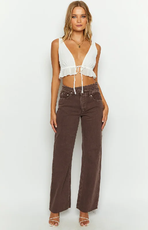 Kansis Brown Uneven Waist Jeans