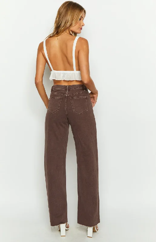 Kansis Brown Uneven Waist Jeans