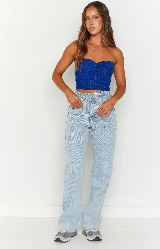 Kansis Light Blue Uneven Waist Jeans