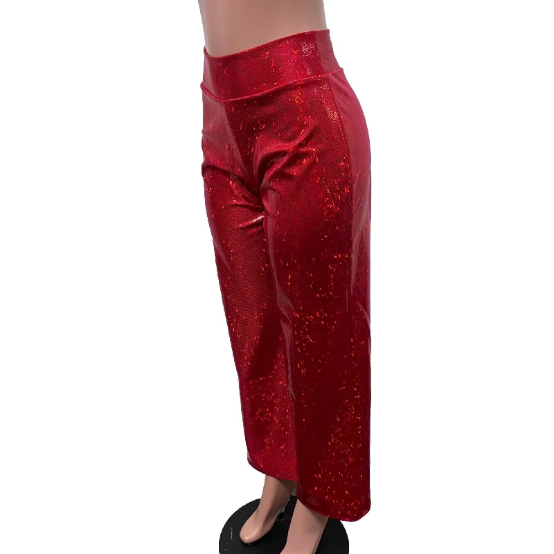 Red Shattered Glass Holographic Straight Leg Pants - Optional Pockets