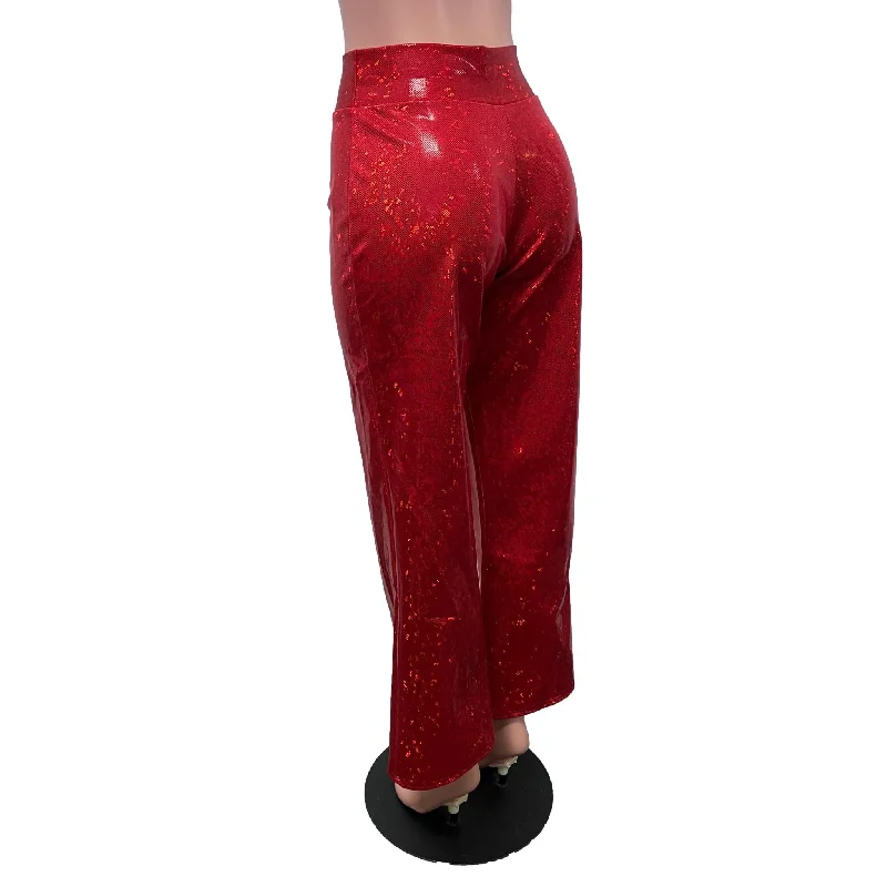 Red Shattered Glass Holographic Straight Leg Pants - Optional Pockets