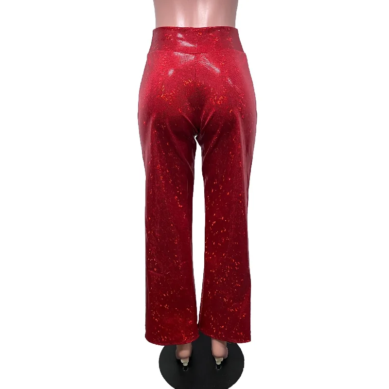 Red Shattered Glass Holographic Straight Leg Pants - Optional Pockets