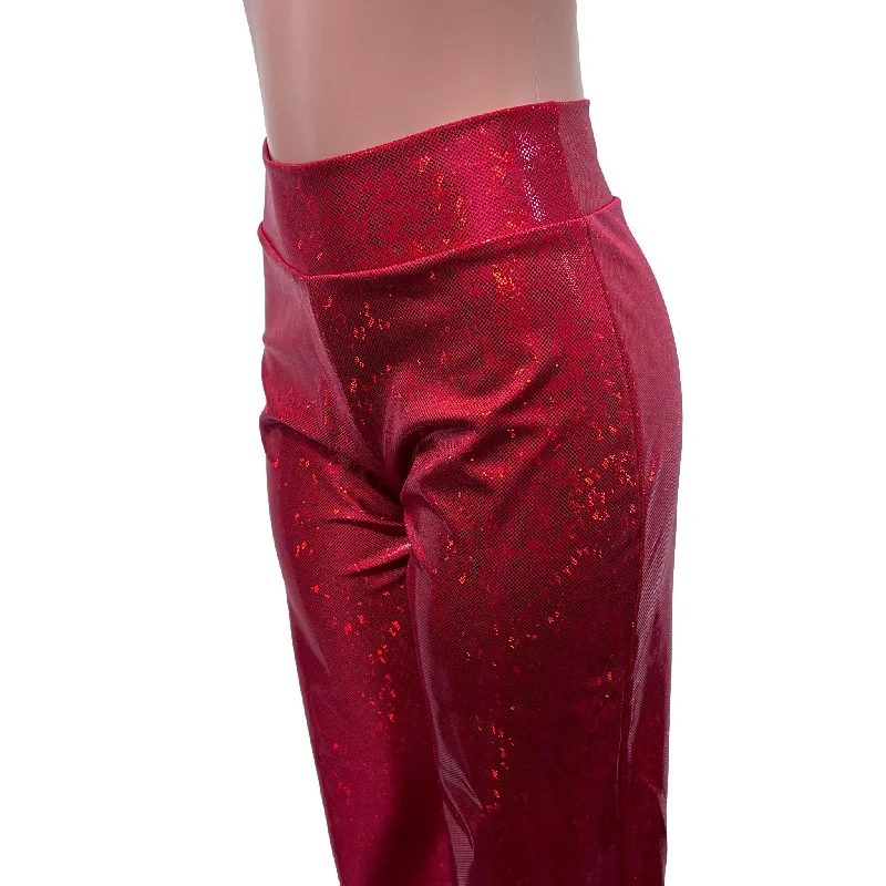 Red Shattered Glass Holographic Straight Leg Pants - Optional Pockets