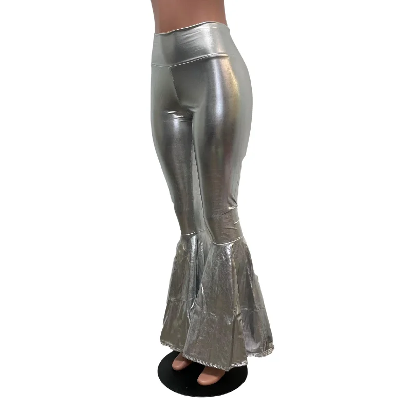 Silver Metallic High-Waisted Bell Bottoms