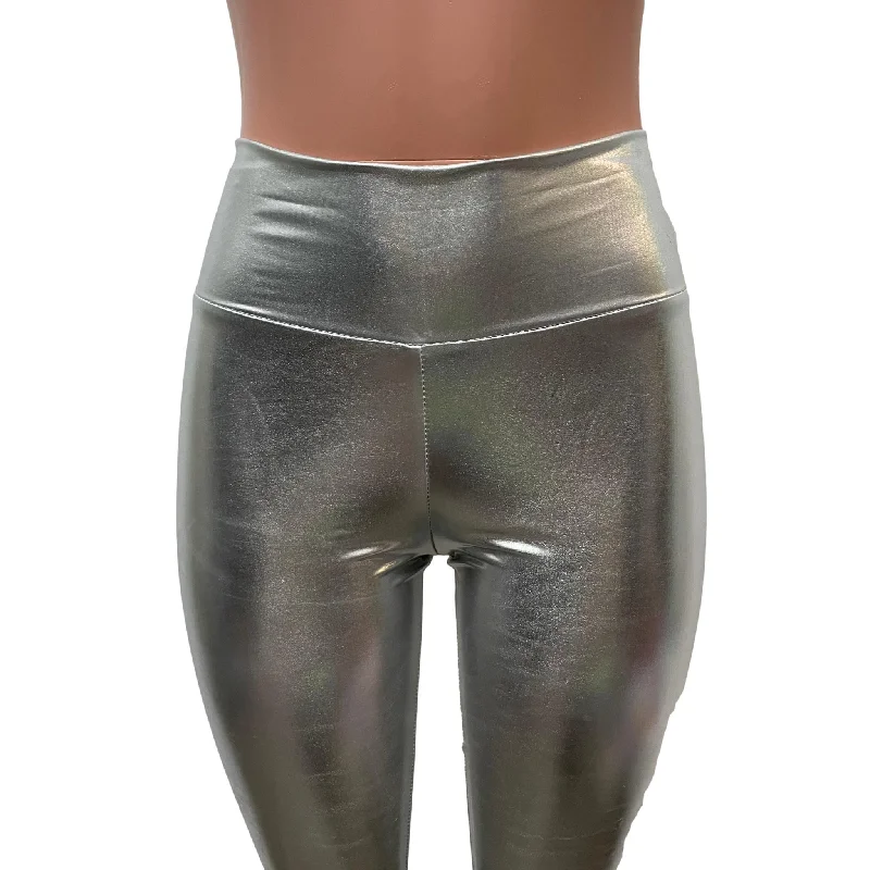 Silver Metallic High-Waisted Bell Bottoms