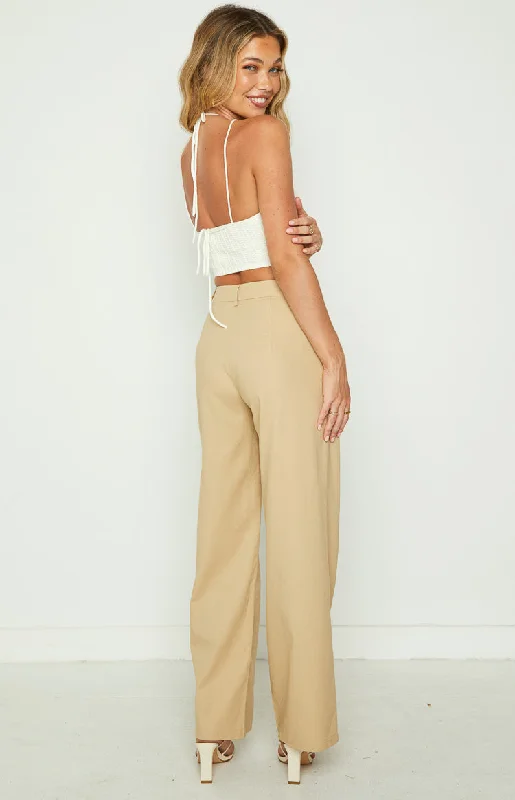 Summer Days Beige Linen Blend Pants