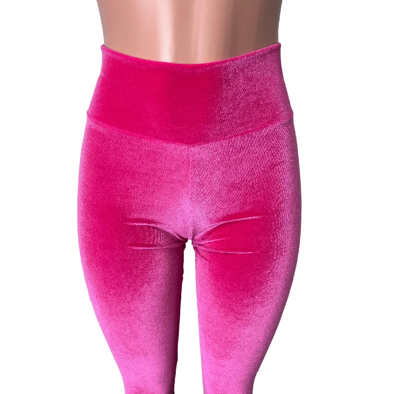 Tiered Bell Bottom Flares - Neon Hot Pink Velvet w/ Opal Holographic