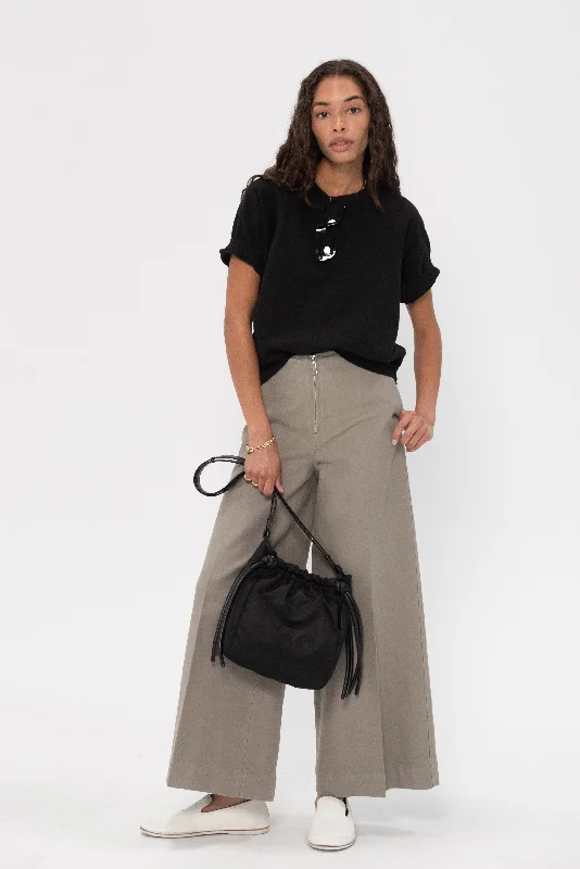 Zip-Front Wide Trousers, Dove