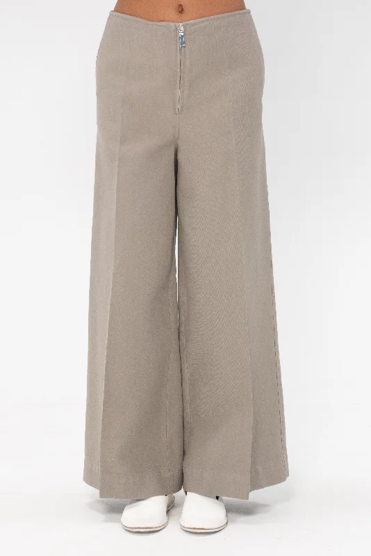 Zip-Front Wide Trousers, Dove