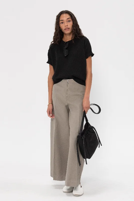 Zip-Front Wide Trousers, Dove