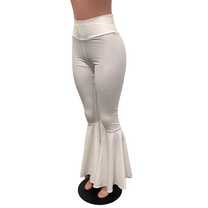 White Embossed Bell Bottoms -  Flare Pants - Choose your Rise