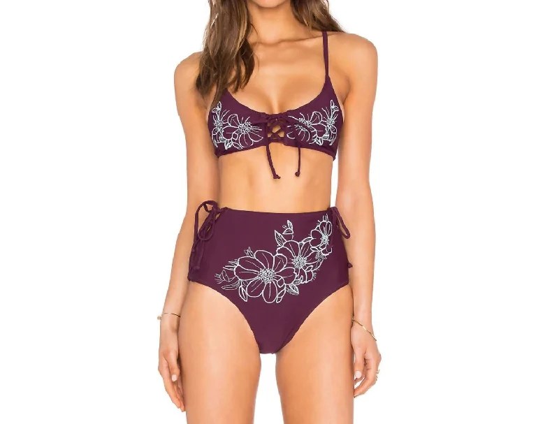 Reha High Waisted Bikini Bottom Swimsuit In Burgundy