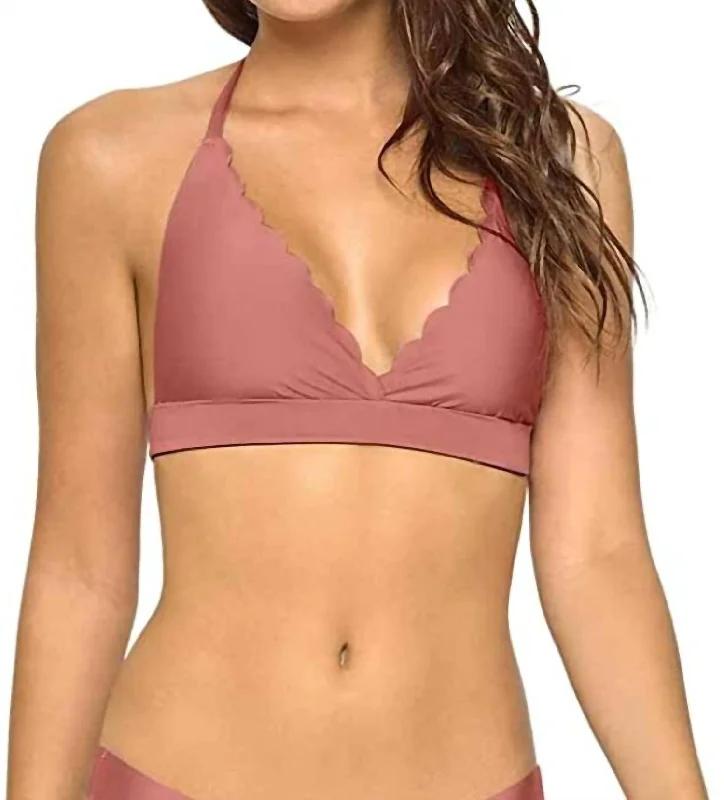 Wave Adjustable Strap Reversible Seamless Halter Bikini Top In Dusty Rose