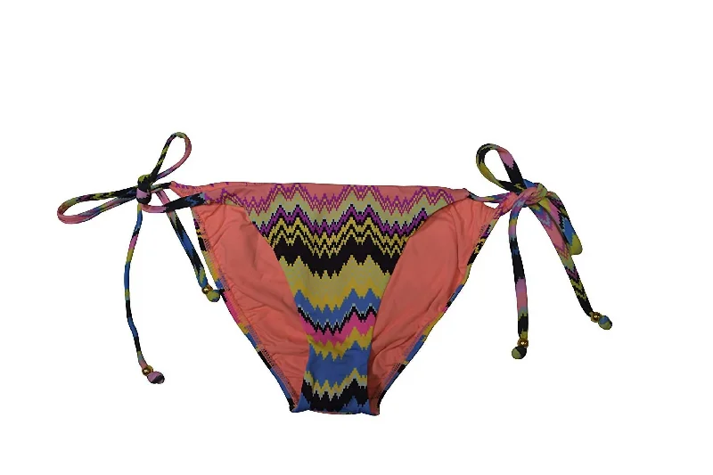 Women Zig Zag Print Hips Tie Strap Triangle Bikini Bottom Swimsuit In Multicolor