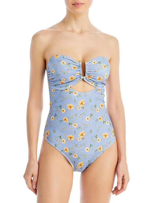 Womens Strapless Cut Out One-Piece Swimsuit