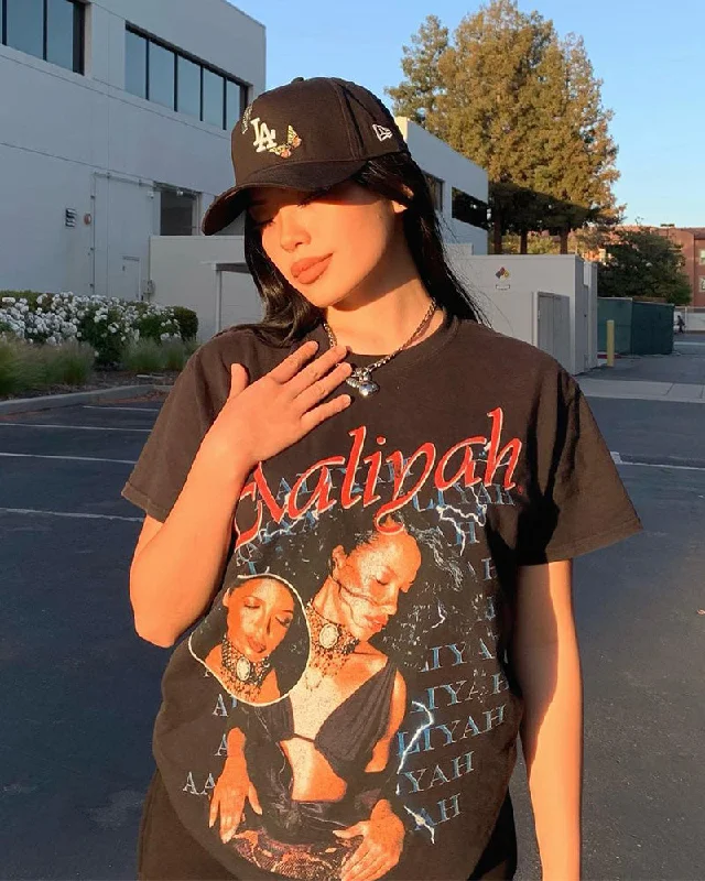 Aaliyah Font Repeat Vintage T-Shirt Black Wash