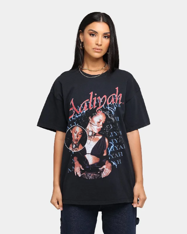 Aaliyah Font Repeat Vintage T-Shirt Black Wash