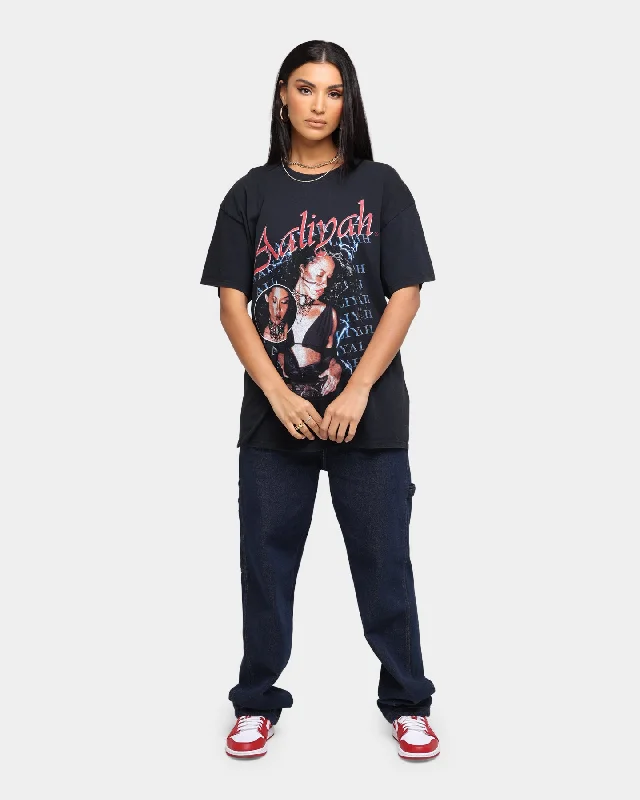 Aaliyah Font Repeat Vintage T-Shirt Black Wash