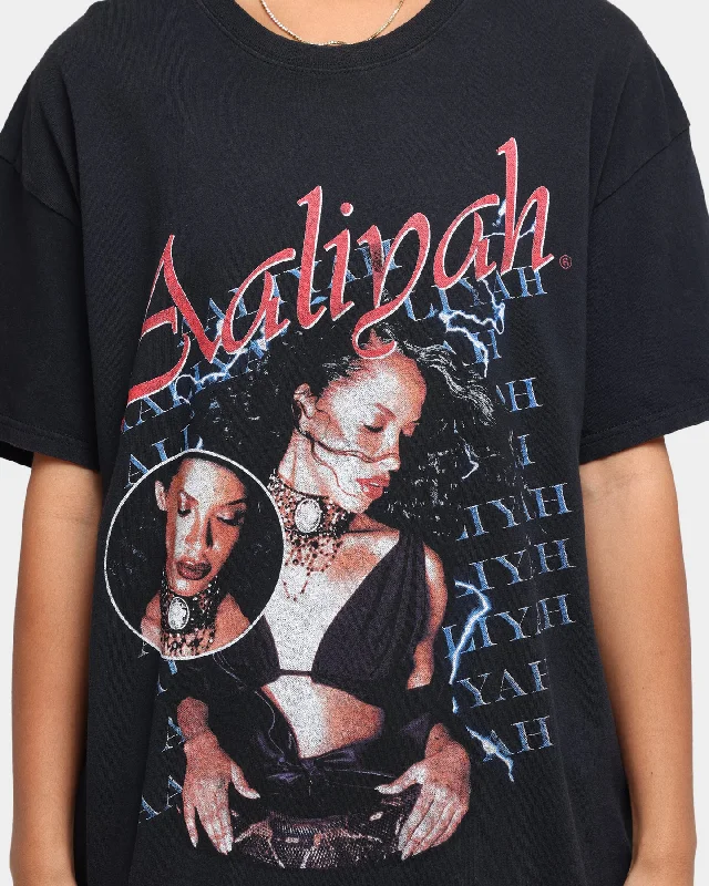 Aaliyah Font Repeat Vintage T-Shirt Black Wash