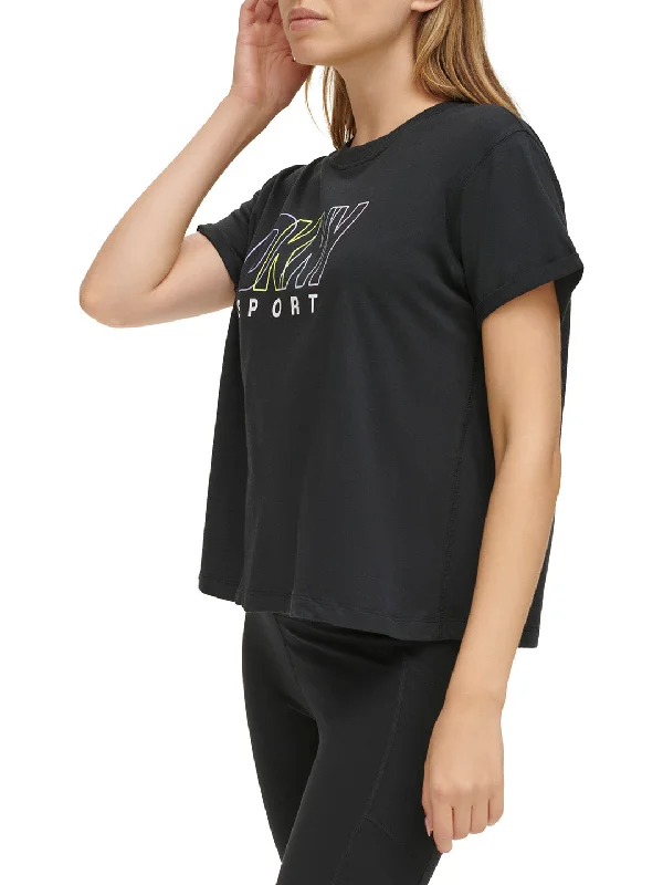 DKNY Women Black Printed Round Neck Short Sleeves T-Shirt