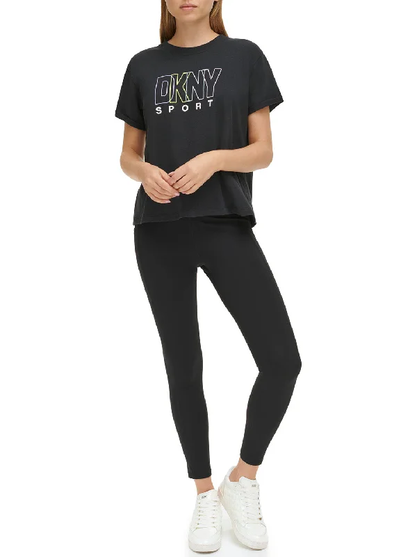 DKNY Women Black Printed Round Neck Short Sleeves T-Shirt