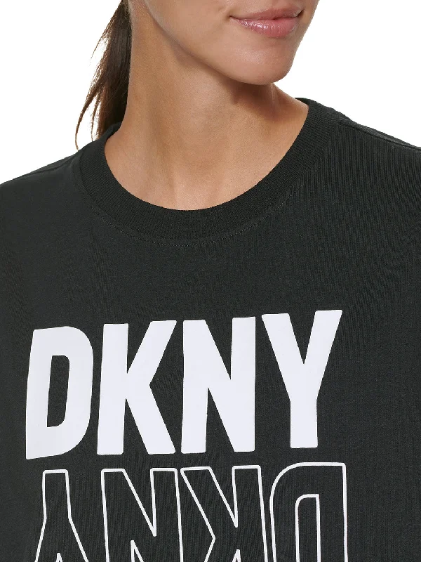 DKNY Women Black Printed Round Neck Short Sleeves T-Shirt