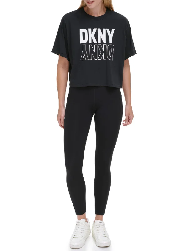 DKNY Women Black Printed Round Neck Short Sleeves T-Shirt