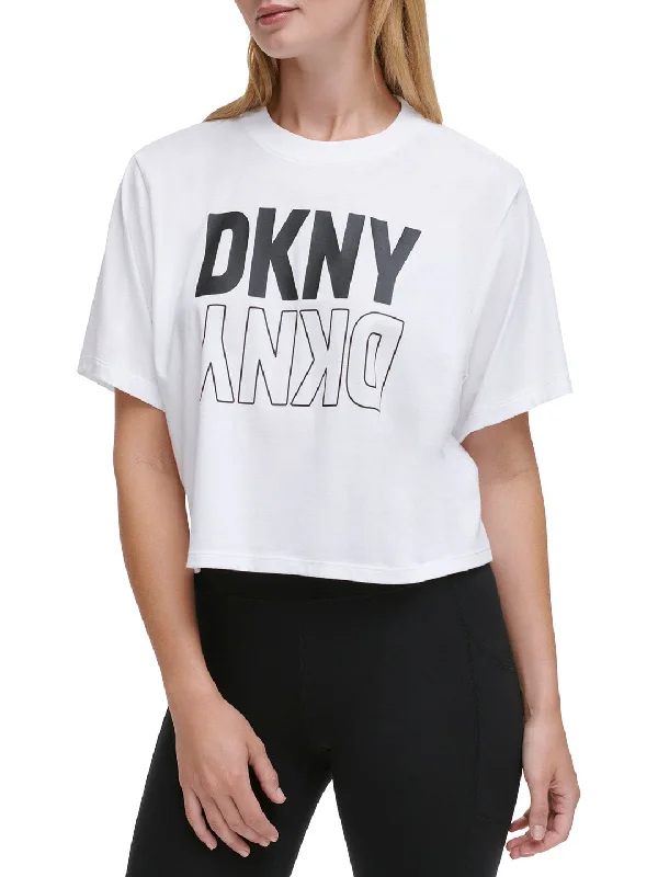 DKNY Women White Printed Round Neck Short Sleeves T-Shirt