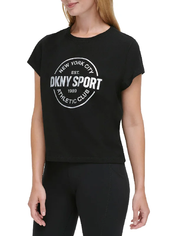 DKNY Women Black Printed Round Neck Short Sleeves T-Shirt