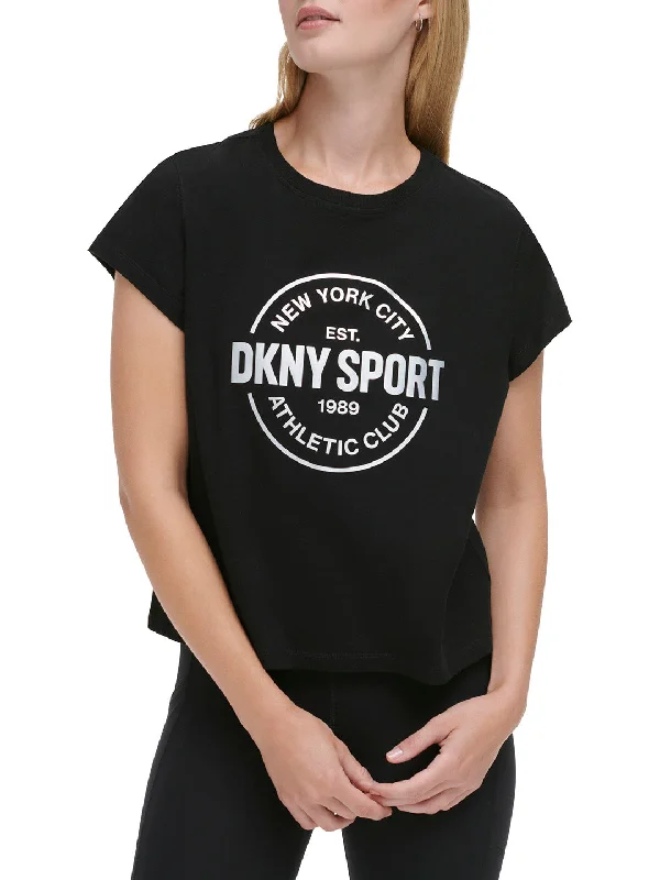 DKNY Women Black Printed Round Neck Short Sleeves T-Shirt