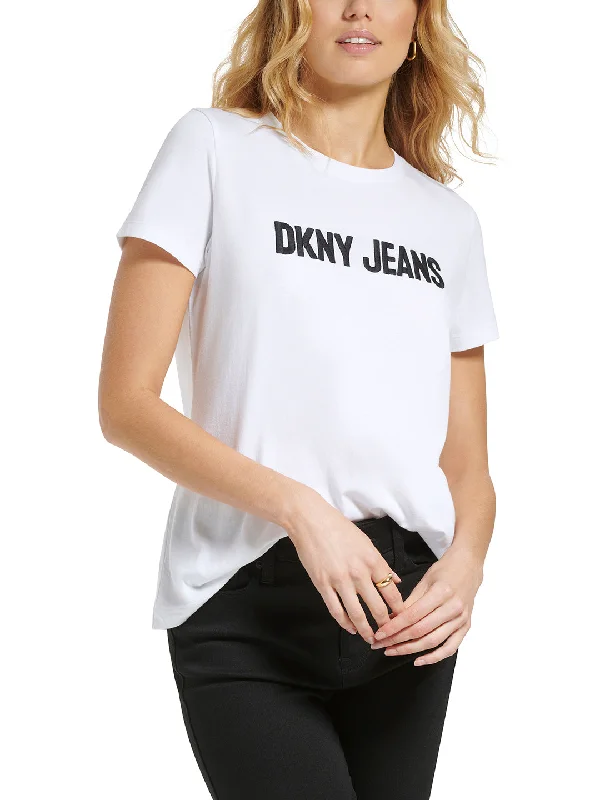 DKNY Women White Printed Round Neck Short Sleeves T-Shirt