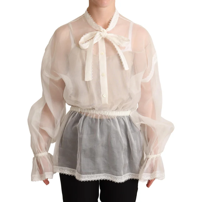 Dolce & Gabbana Elegant White Silk-Cotton Ascot Blouse