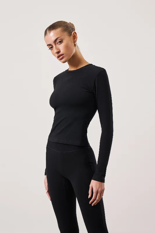 EMBLEM JERSEY LONG SLEEVE TOP - BLACK