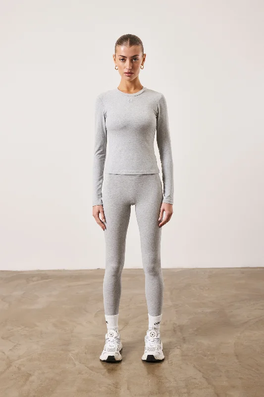 EMBLEM JERSEY LONG SLEEVE TOP - GREY MARL