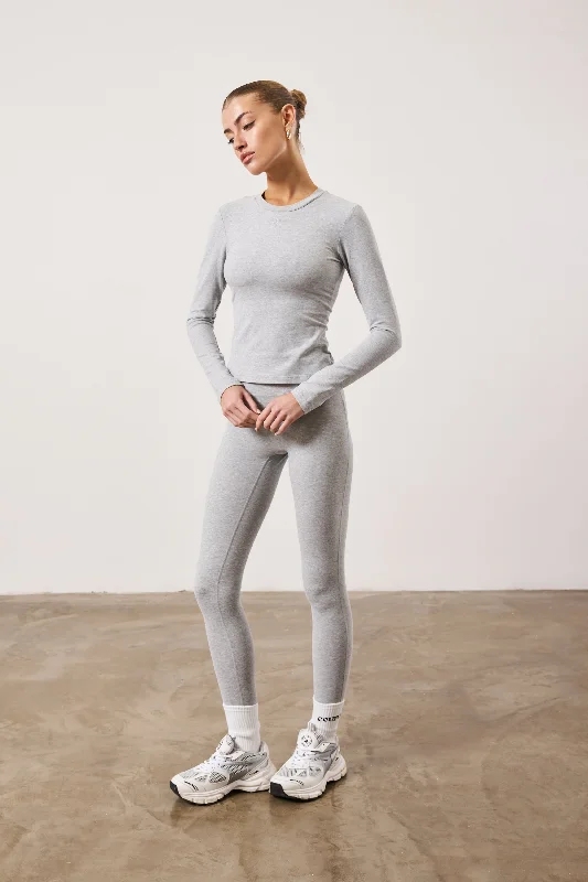 EMBLEM JERSEY LONG SLEEVE TOP - GREY MARL