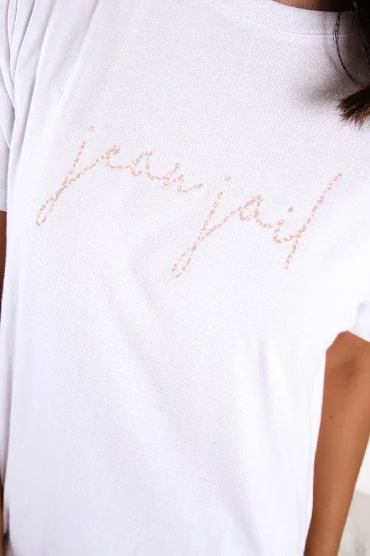 Fearless Tee Blush Leopard White