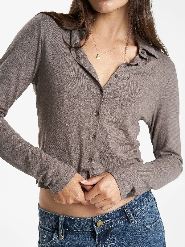 Hemp Collared Long Sleeve - Light Canteen