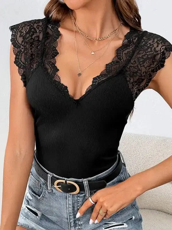 New style sexy lace stitching large V-neck bodysuit