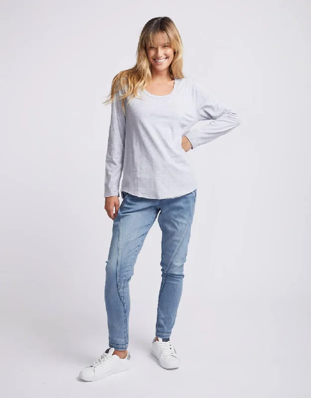 Original Round Neck Long Sleeve T-Shirt - Grey Marle