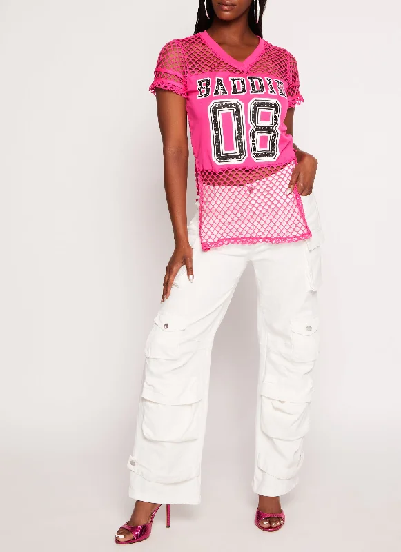 Rhinestone Baddie 08 Fishnet Football Jersey