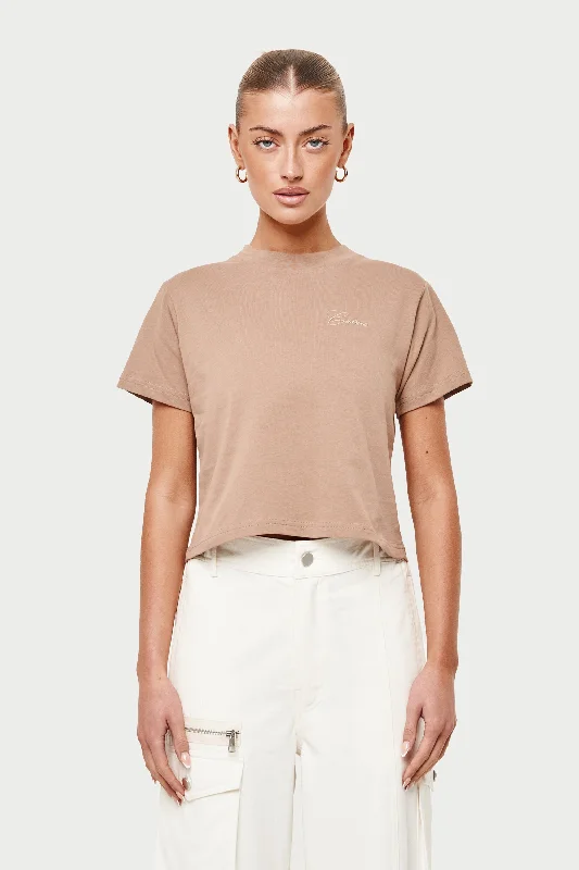 SCRIPT VINTAGE CROPPED T-SHIRT - BEIGE