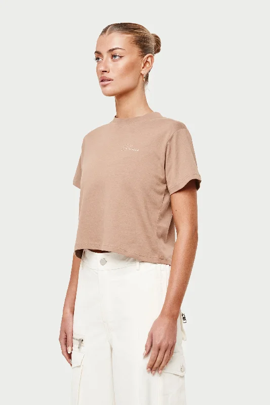 SCRIPT VINTAGE CROPPED T-SHIRT - BEIGE