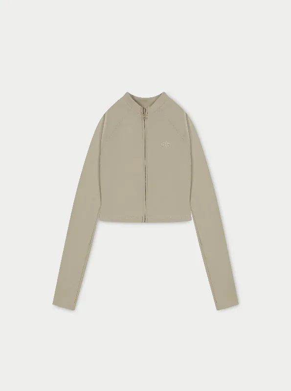 SCULPTING EMBLEM ZIP THROUGH TOP - BEIGE