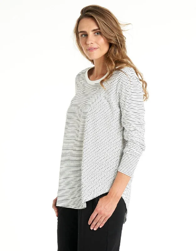 Megan Long Sleeve Top - White/Black Stripe